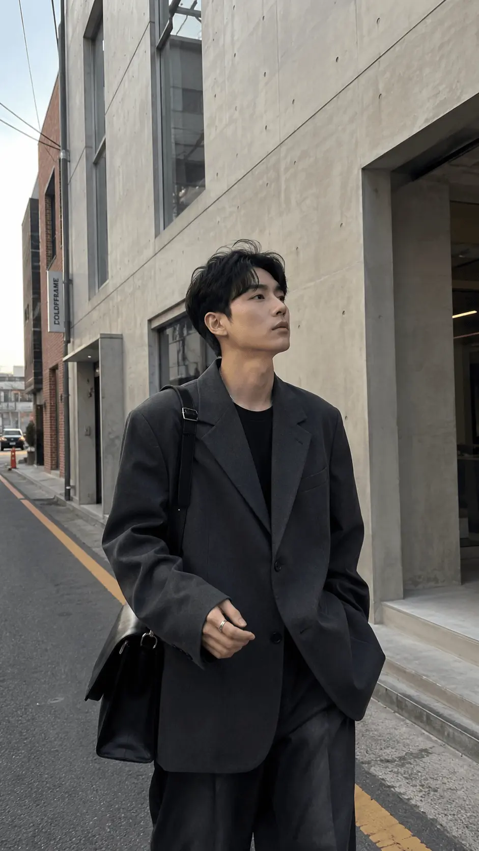 Korean streetwear editorial scene representing a fashion and accessories social feed